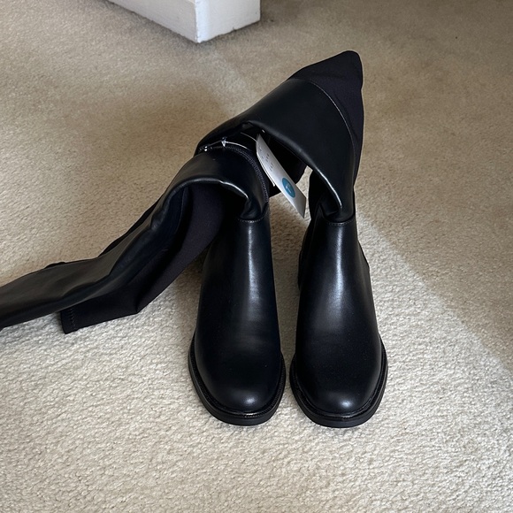 a new day Shoes - a new day Black Over-the-Knee Stretch Leather Boots